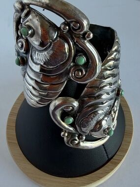 VINTAGE STERLING TAXCO MEXICO DOUBLE KOI CLAMPER BRACELET - SALE